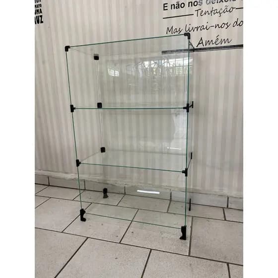 Balcão Estante Torre Em Vidro Temperado 4mm - 1,00 alt x 0,60 larg x 0,30 prof - 3 nichos 30x60