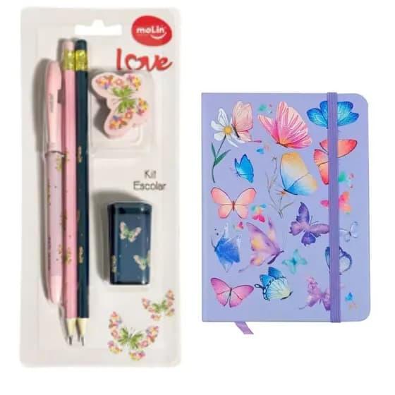 Caderno Borboletas + Kit Escolar Borboletas – O Presente Perfeito para o Dia das Mães!