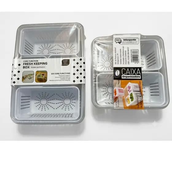 Kit 2 Caixas Organizadoras Geladeira com Escorredor Frutas e Legumes