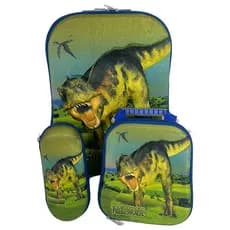 Kit de Mochila Escolar Dinossauro Com Lancheira e Estojo