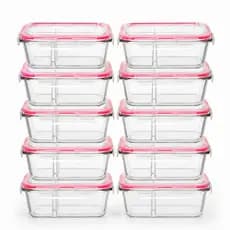 Kit 10 Potes Hermético Vidro 1040ml Futuro Brasil Com Divisória Tampa Hermética Transparente