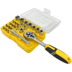 Soquete Ponteira 1/4 Jogo Com catraca e extensão 25pçs Vanadiun + Estojo Vonder
