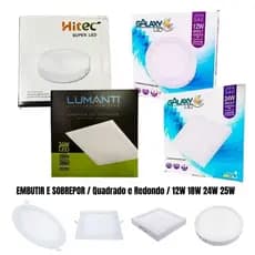 Luminária Painel Plafon Led 12w 18w 24w 25w Sobrepor Embutir Quadrado Redondo Branco Frio 6500K ou Amarelo 3000K