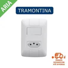 CONJUNTO INTERRUPTOR TECLA SIMPLES +1 TOMADA 10A  4x2 TRAMONTINA /250V LINHA ARIA BRANCA