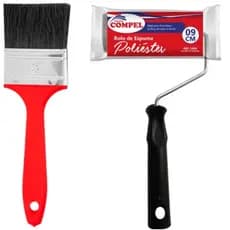 Rolo 9cm Poliester e Trincha 2 1/2" Cerda Preta Cabo Vermelho Compel