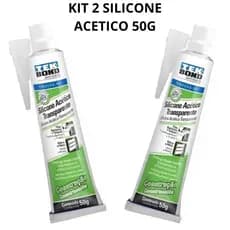 Kit 2 Silicone Acético 50G Transparente Vedação Selagem Pia Box Banheiro Portas Janelas Bisnaga Tekbond