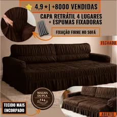 Capa Sofá Retrátil 4 Lugares Malha Dupla + 5 Espumas Fixadoras Não Escorrega Ajuste Até 2,70m