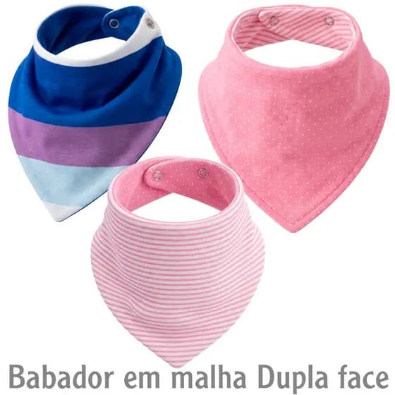 Babador Bebê Menina Menino com Botões Ajustáveis Fácil de Limpar Cores Sortidas Kit com 3 peças