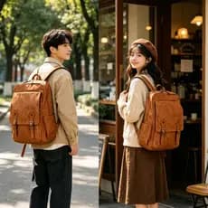 Mochila Vintage Unissex Couro Sintético | Mochila de Trabalho e Escola para Homens e Mulheres