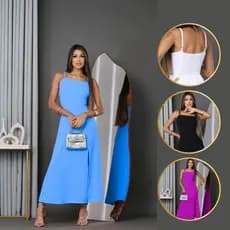 Vestido Midi Duna Com Uma Fenda e Alças Regulaveis Com Lastex Nas Costas