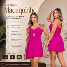 Vestido Macaquinho Curto Com Lastex Nas Costas e Alças Regulaveis Com Detalhe No Busto