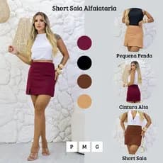 Short Saia Feminino Alfaiataria Com Cintura Alta Ziper e Uma Fenda Moda Feminina Blogueira