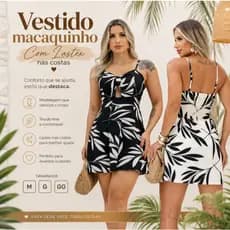 Vestido Macaquinho Com Laxtes Nas Costas e Alças Regulaveis Com Detalhe no Busto Estampado