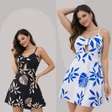 Vestido Macaquinho Estamapdo Com Lastex Nas Costas e Alças Regulaveis Floral
