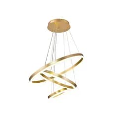 Lustre Pendente 3 Anéis LED 20+40+60cm Dourado Bivolt Estrutura em Alumínio