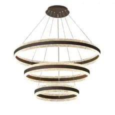 Lustre LED 3 Anéis Moderno Preto com Cristal Iluminação Sofisticada e Luxuosa