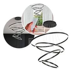 Lustre LED Pendente 4 Aros Preto Alumínio Bivolt Design Moderno Sofisticado