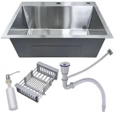 Cuba Aço Inoxidável Pia Cozinha Gourmet Quadrada Escovada 60x45cm Com Acessórios Completa Luxo Inox 304