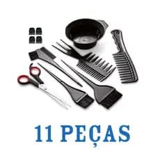 Kit Para Pintura de Cabelo 11 Peças Pincel Pentes Tesoura Pote Prendedores