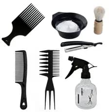 Kit Barbeiro 7 Peças Para Cabelo Barba Pentes Pote Borrifador Pincel Navalhete