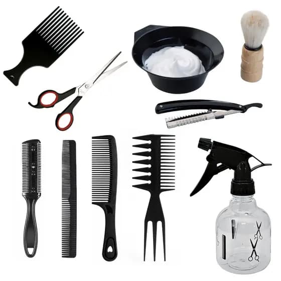 Kit Para Barba Barbeiro Cabelereiro Borrifador Pentes Tesoura Pincel Navalhete