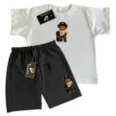 kit Camiseta E Bermuda Masculina infantil Confortavel Estiloso Fotos Reais