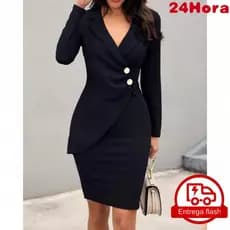 Vestido social para feminina Slim manga longa decote em V vestido profissional casual