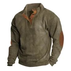 Camiseta masculina plus size Henley casual pulôver manga comprida de veludo cotelê