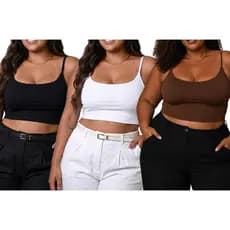Kit 3 Tops Plus Size Cropped Forrado Academia Feminina Blusa Suplex Varias Cores Liso
