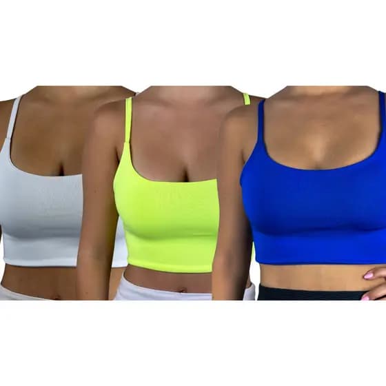 KIT 3 croppeds top com alça academia tecido suplex forrado blusa feminina P M G GG