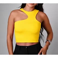 Cropped com detalhe no pescoço forrado tecido suplex blusa feminina