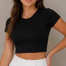 Cropped básico manga curta top feminino suplex