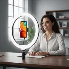 Luz Para Vídeo + Tripe Mesa+ Suporte Celular - Ring Light 127v Preto Rgb