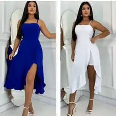 Vestido Feminino Midi Estefani com Fenda Transpassada – Tamanho Único (veste do 38 ao 42)