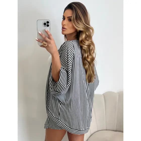 Conjunto Kimono Feminino Listrado – M, G e GG