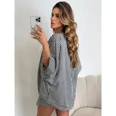Conjunto Kimono Feminino Listrado – M, G e GG