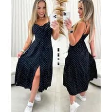 Vestido Midi Longo Crepinho Com Bojo e Botões Alça Ajustavel M G