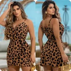 Macaquinho Juliete  Curto Transpassado Estampa Animal Print – Tamanhos M e G