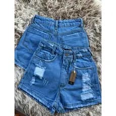 Short Jeans feminino Cós Alto 100% Algodão  Delave Navalhado