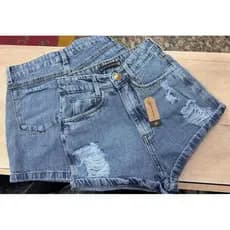 short  jeans cintura alta marmorizado e navalhado 100% algodão