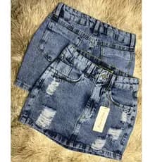 Saia JEANS Feminina Cintura Alta Marmorizada