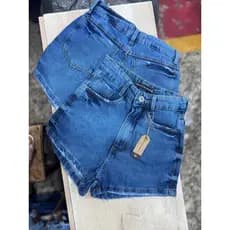 Short JEANS Cintura Alta Feminino Azul Vintage 100% Algodão