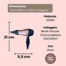 Secador De Cabelo Compacto 1200w Bivolt Portatil Alta Potencia Rosa
