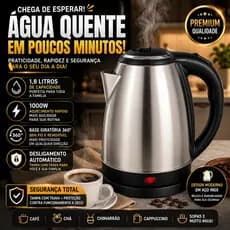 ☕ Chaleira Elétrica Inox 1,8L 1500W 220v Aquecimento Rápido Base 360° Automática