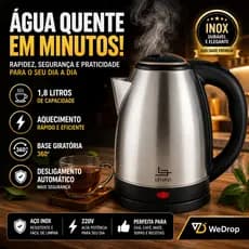 ☕ Chaleira Elétrica Inox 1,8 Litros 220V Aquecimento Rápido Base Giratória Automática