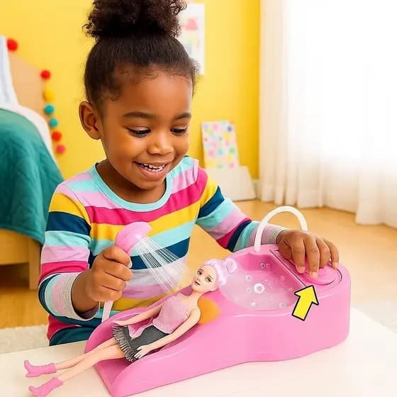 Kit Lavatório Boneca Salão Cabeleireiro Rosa Chuveirinho Banheira Criança
