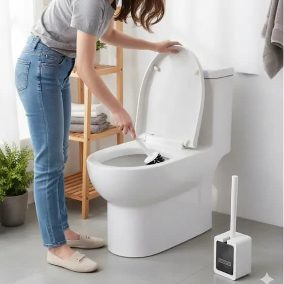 Escova Sanitária Plástico com Suporte Fechado Banheiro Limpeza Vaso