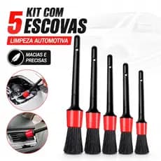 Kit 5 Pincel Lavagem Detalhada Limpeza Carro Moto Automotivo