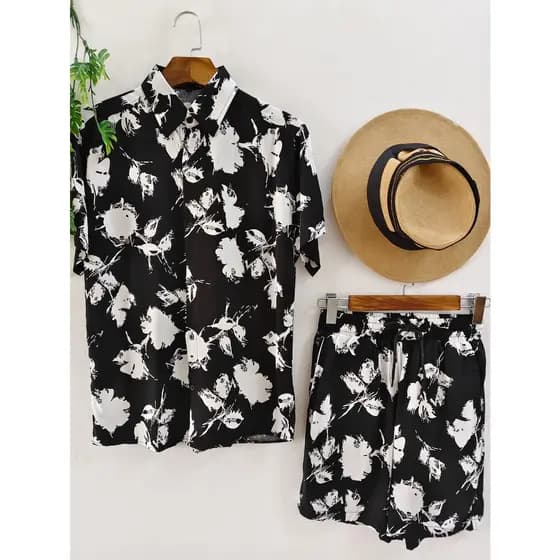 Conjunto Camisa e Short  Adulto Masculino Tecido de viscose  com elastano  encolhe um pouquinho