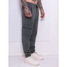 calça masculino moletom cargo com lã  com elástico na cintura